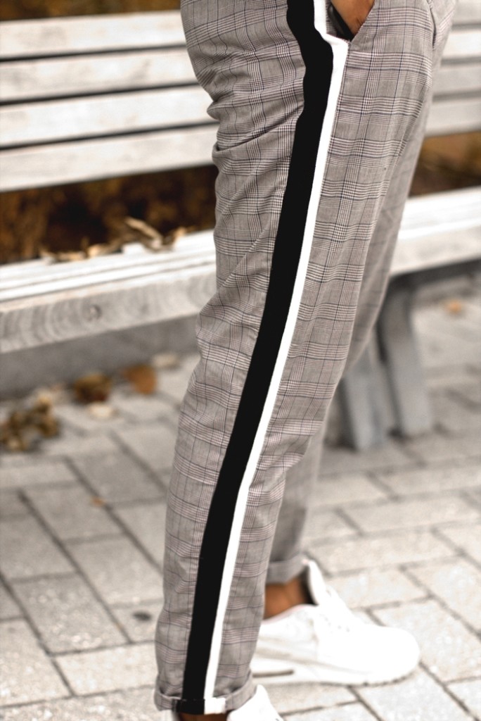 plaid pants with side stripe mens